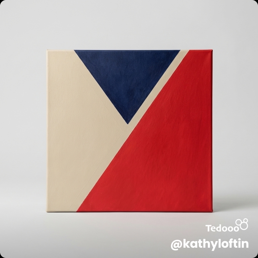 Original Abstract Geometric Canvas Art in Red, Navy & Cream